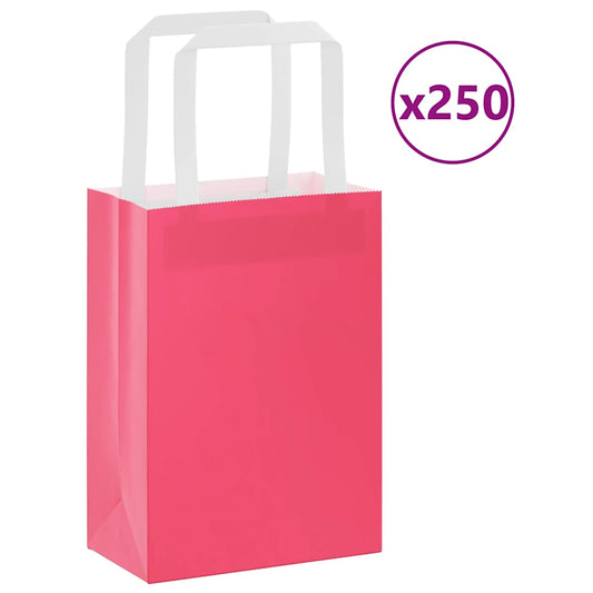 HKH Sacos de Papel 250 Unidades com Alças - Rosa - 15x8x21 cm