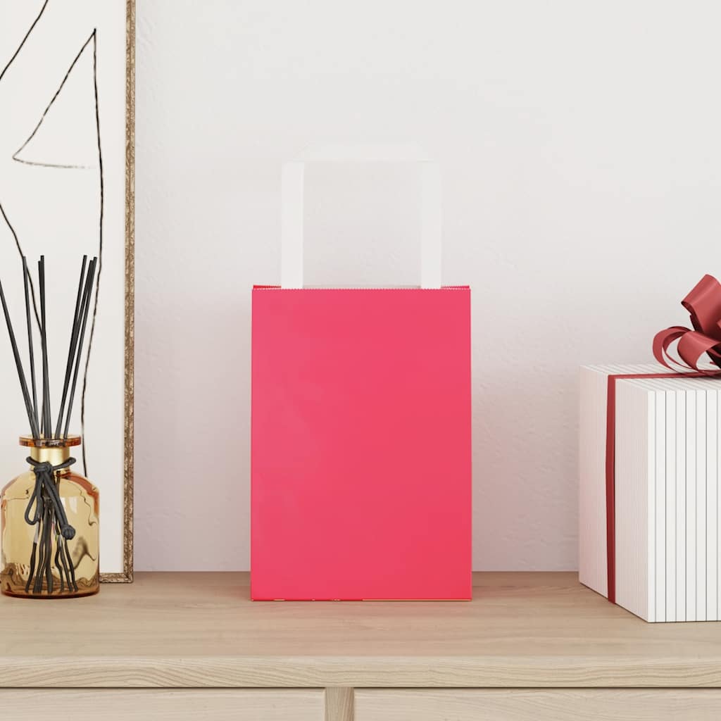 HKH Sacos de Papel 250 Unidades com Alças - Rosa - 15x8x21 cm