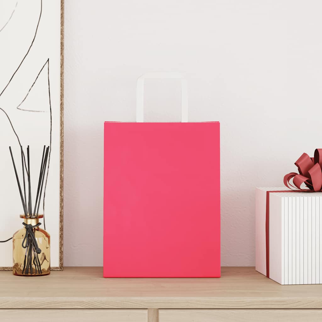 HKH Sacos de Papel 250 Unidades com Alças - Rosa - 21x11x28 cm