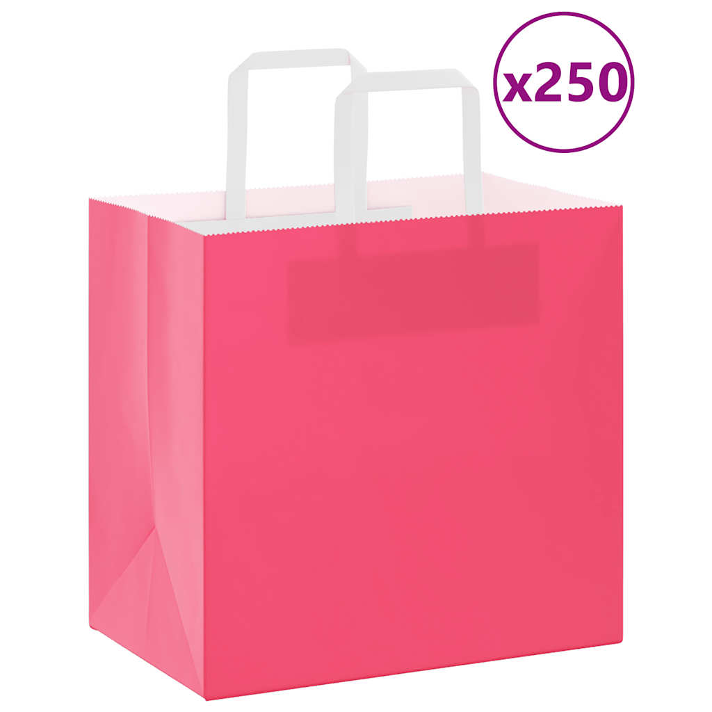HKH Sacos de Papel 250 Unidades com Alças - Rosa - 26x17x25 cm