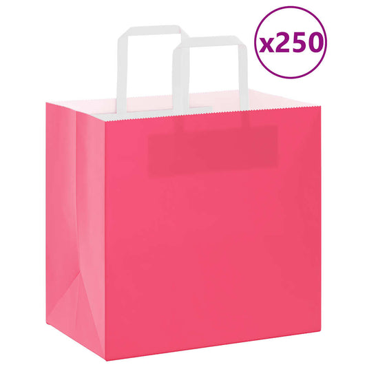 HKH Sacos de Papel 250 Unidades com Alças - Rosa - 26x17x25 cm