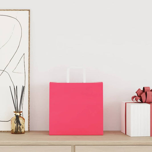 HKH Sacos de Papel 250 Unidades com Alças - Rosa - 26x17x25 cm