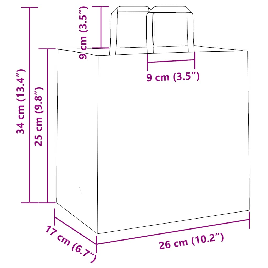 HKH Sacos de Papel 250 Unidades com Alças - Rosa - 26x17x25 cm