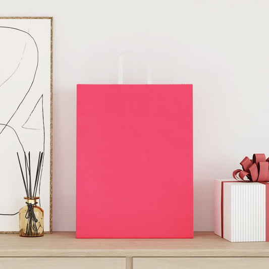 HKH Sacos de Papel 250 Unidades com Alças - Rosa - 32x12x42 cm