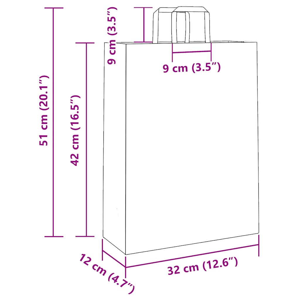 HKH Bolsas de Papel 250 Unidades con Asas - Rosa - 32x12x42 cm