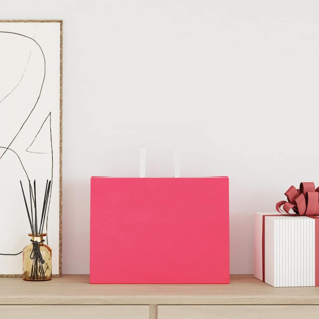 HKH Sacos de Papel 250 Unidades com Alças - Rosa - 32x17x25 cm