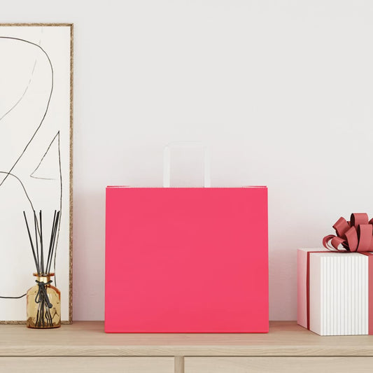 HKH Sacos de Papel 250 Unidades com Alças - Rosa - 32x22x28 cm