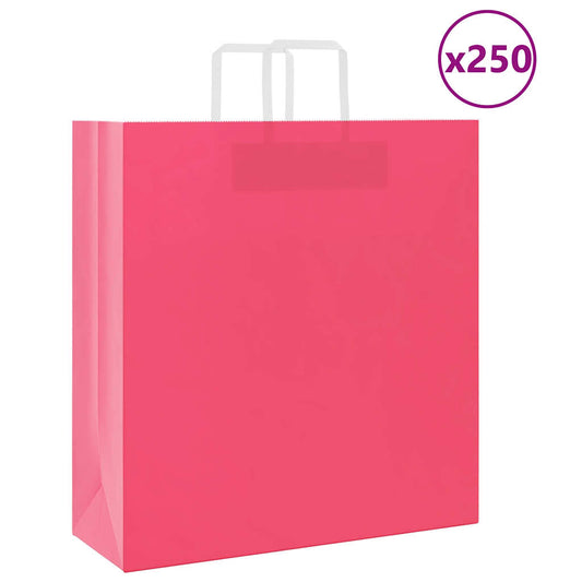 HKH Sacos de Papel 250 Unidades com Alças - Rosa - 45x17x48 cm