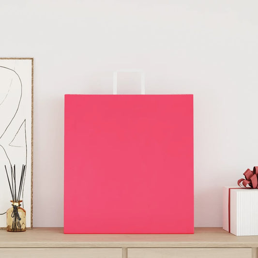 HKH Sacos de Papel 250 Unidades com Alças - Rosa - 45x17x48 cm