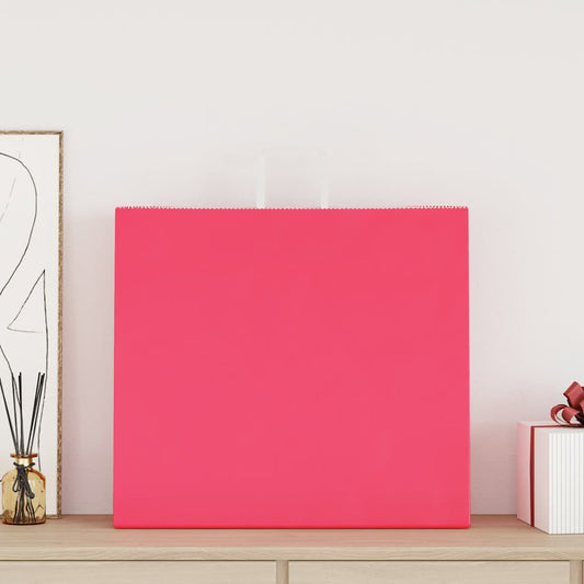 HKH Sacos de Papel 250 Unidades com Alças - Rosa - 54x15x49 cm