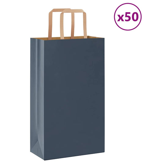 HKH Sacos de Papel 50 Unidades com Alças - Azul - 21x11x36 cm