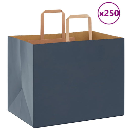 HKH Bolsas de Papel 250 Unidades con Asas - Azul - 32x22x24 cm