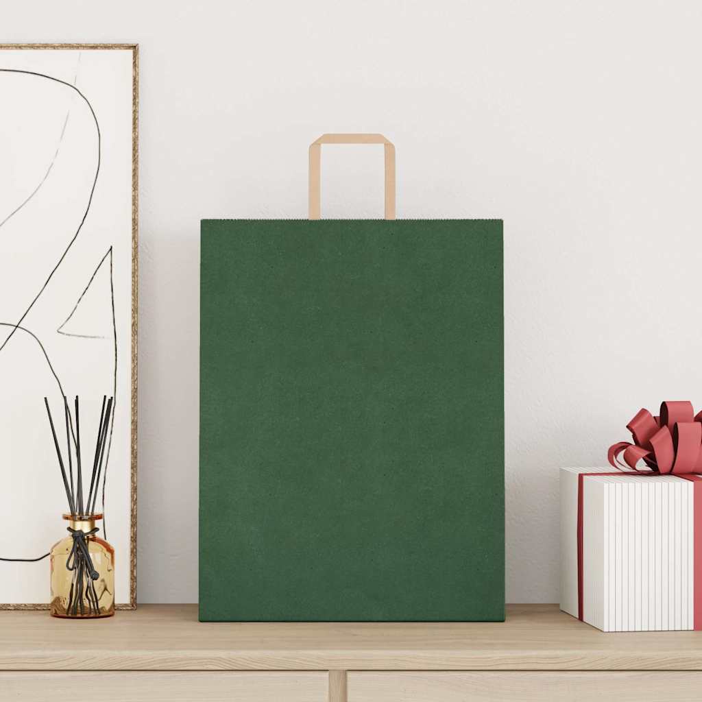 HKH Sacos de Papel 250 Unidades com Alças - Verde - 32x12x42 cm