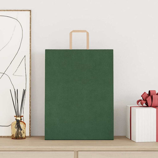 HKH Sacos de Papel 250 Unidades com Alças - Verde - 32x12x42 cm