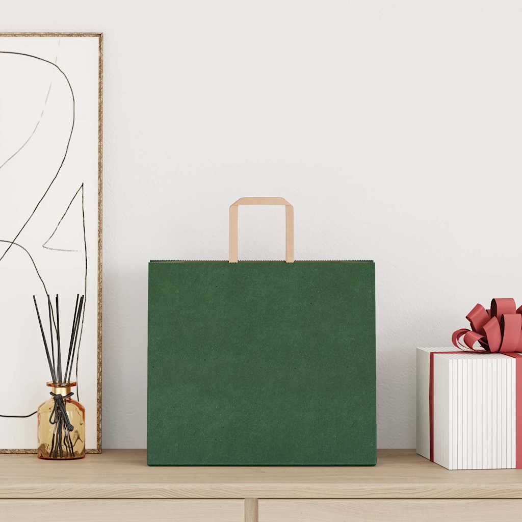 HKH Sacos de Papel 250 Unidades com Alças - Verde - 32x22x28 cm