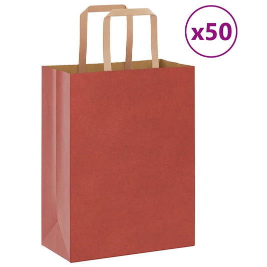 HKH Sacos de Papel 50 Unidades com Alças - Vermelho - 21x11x28 cm