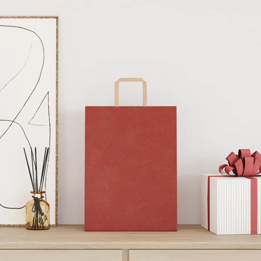 HKH Sacos de Papel 250 Unidades com Alças - Vermelho - 26x12x35 cm