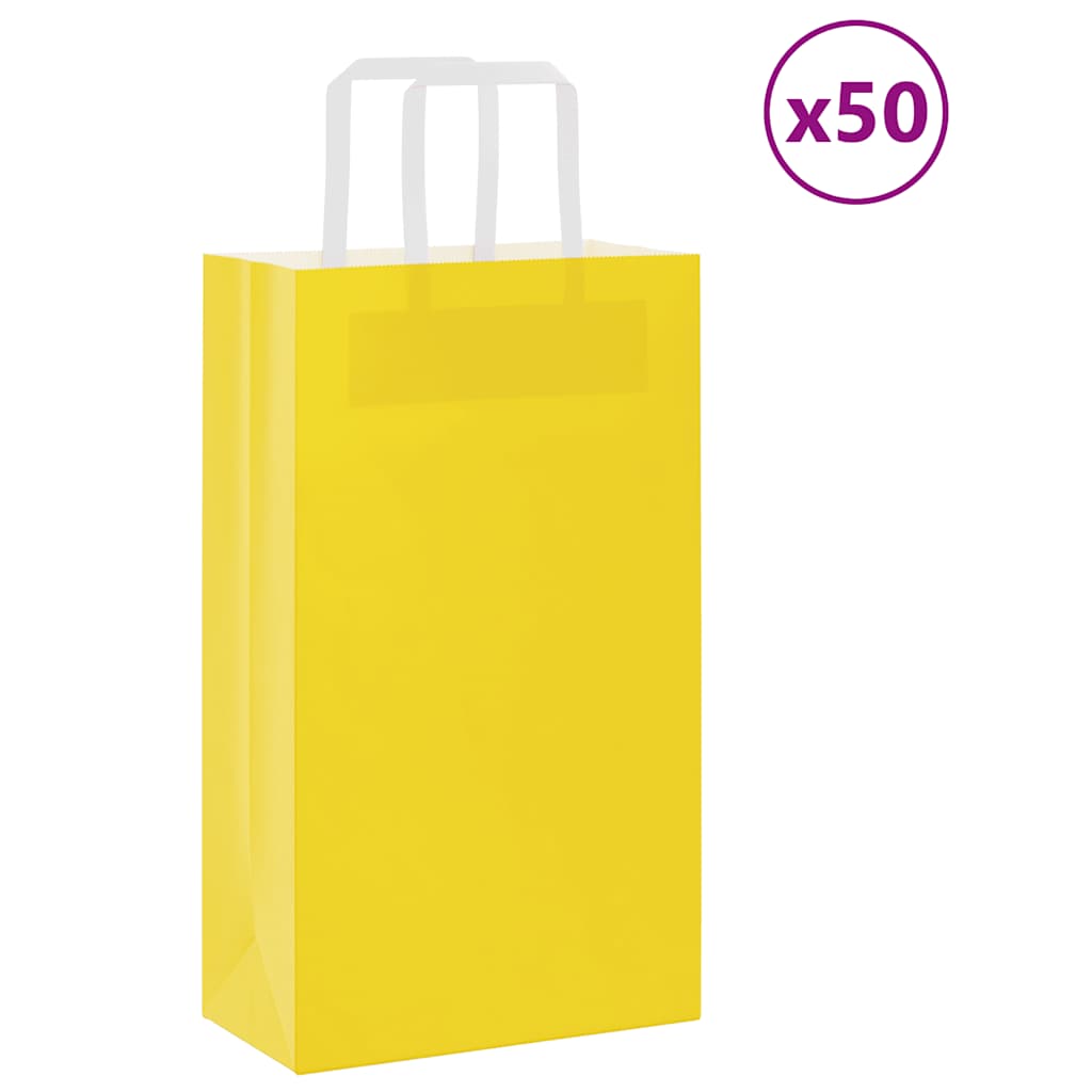 HKH Sacos de Papel 50 Unidades com Alças - Amarelo - 21x11x36 cm