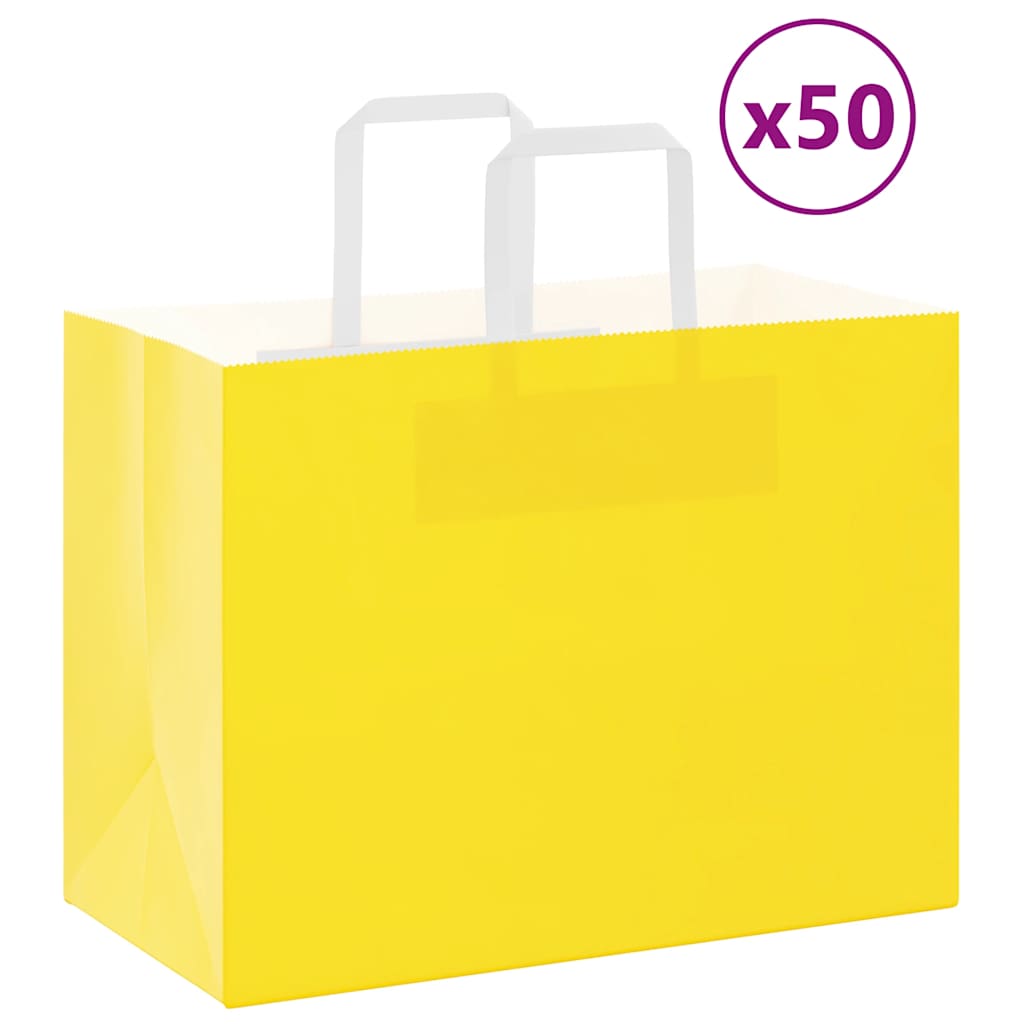 HKH Sacos de Papel 50 Unidades com Alças - Amarelo - 32x17x25 cm