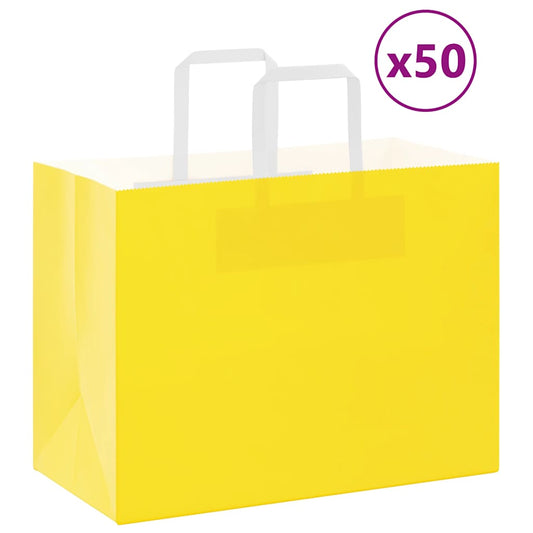 HKH Sacos de Papel 50 Unidades com Alças - Amarelo - 32x17x25 cm