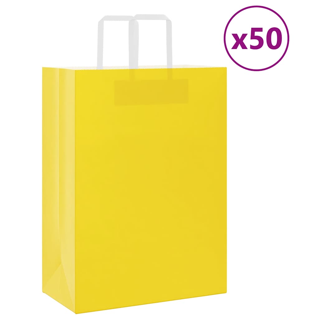 HKH Sacos de Papel 50 Unidades com Alças - Amarelo - 32x17x44 cm