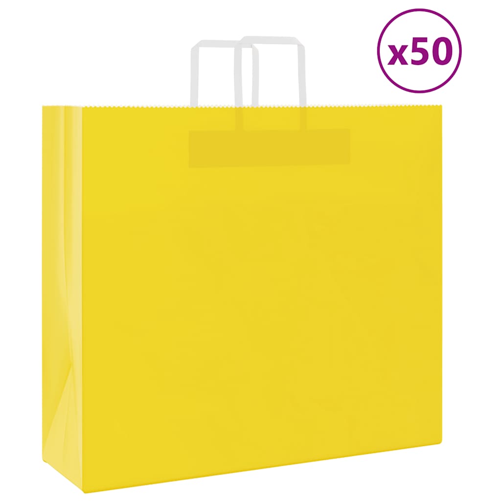 HKH Sacos de Papel 50 Unidades com Alças - Amarelo - 54x15x49 cm