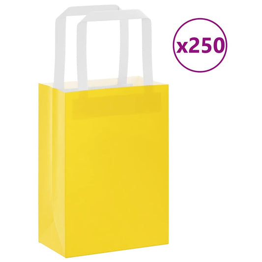 HKH Sacos de Papel 250 Unidades com Alças - Amarelo - 15x8x21 cm