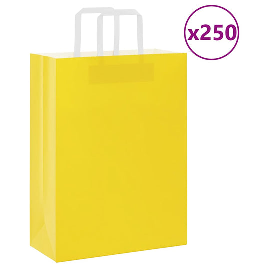 HKH Sacos de Papel 250 pcs com pegas - Amarelo - 26x12x35 cm