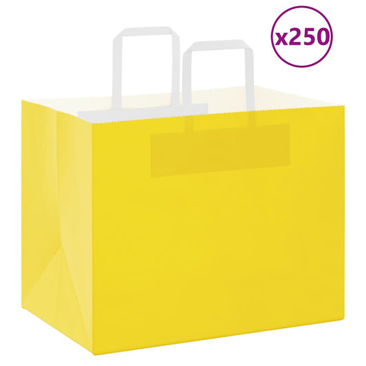 HKH Sacos de Papel 250 Unidades com Alças - Amarelo - 32x22x24 cm