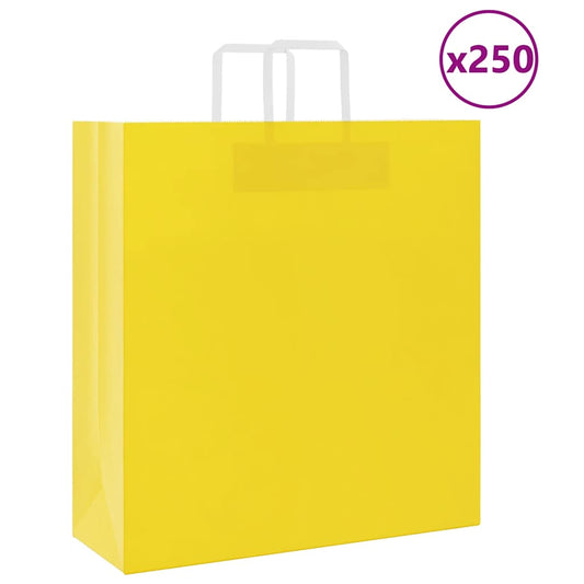 HKH Sacos de Papel 250 Unidades com Alças - Amarelo - 45x17x48 cm
