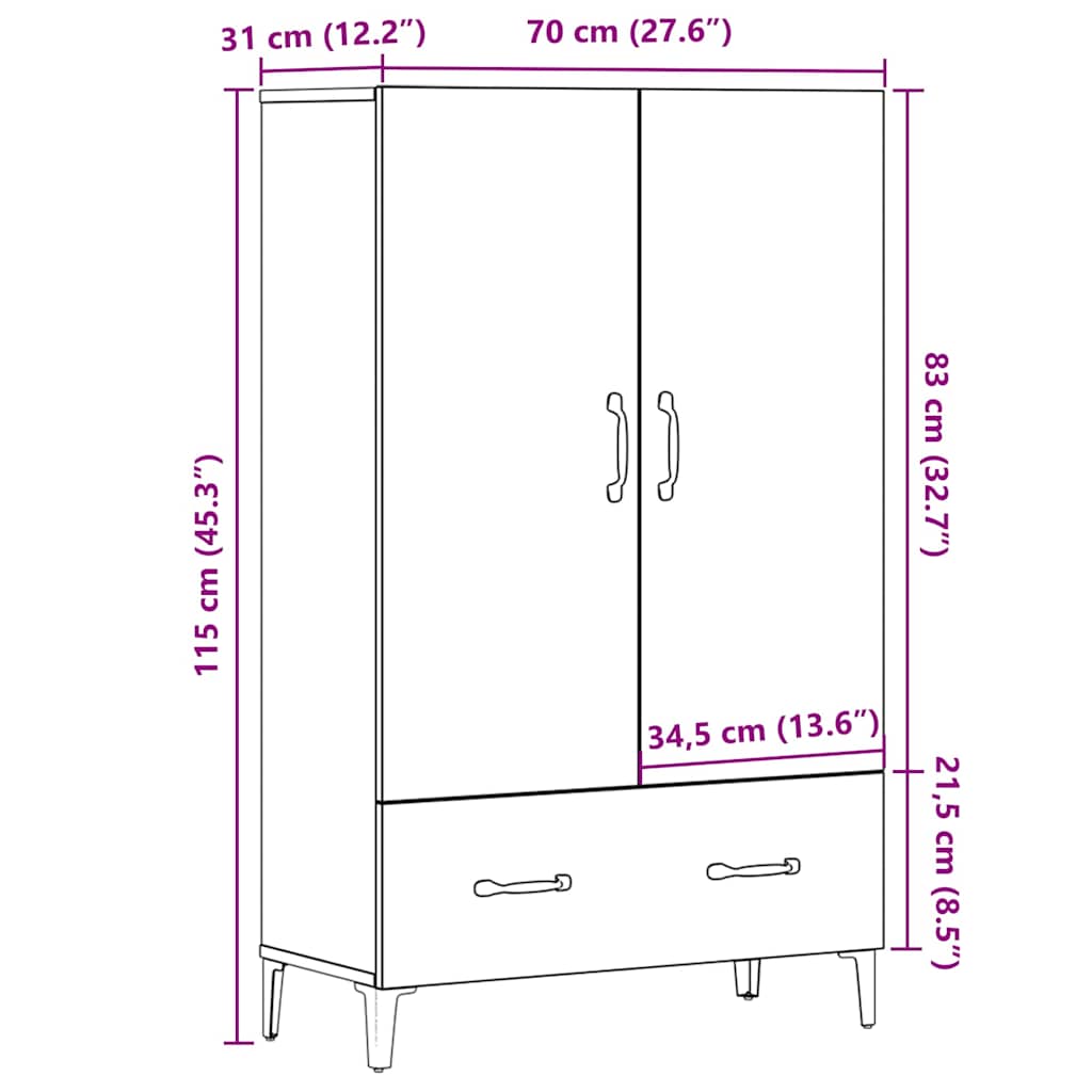 HKH Armario Alto de Derivados de Madera 70 X 31 X 115 Cm - Roble Artesano