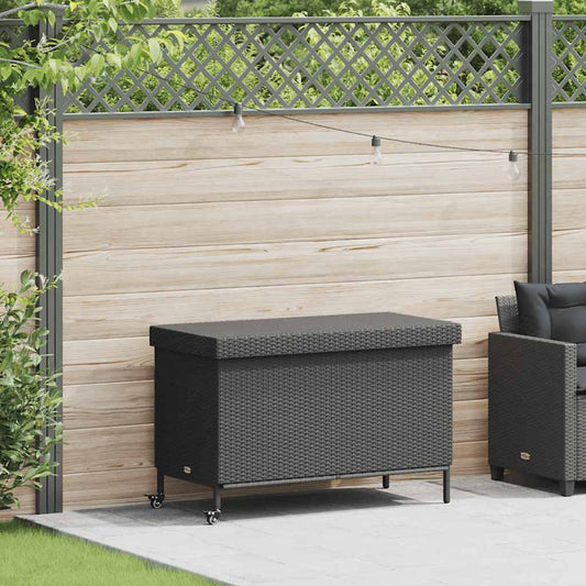 HKH Caixa De Arrumação Jardim Com Rodas Vime Pe - Preto