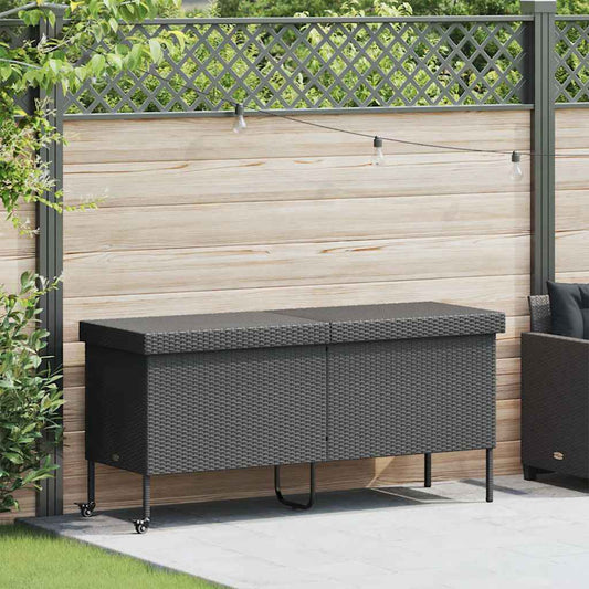 HKH Caixa De Arrumação Jardim Com Rodas Vime Pe - Preto