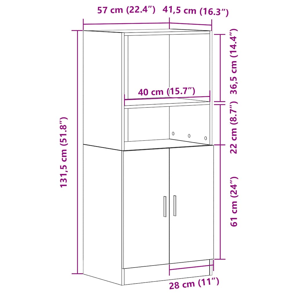 Mueble de cocina Sonoma HKH - 57x41,5x131,5 cm - Gris