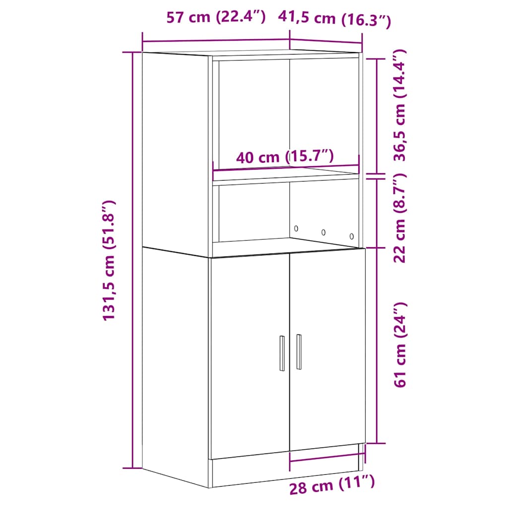 HKH Armário Cozinha em Madeira Velha - 57x41,5x131,5 Cm