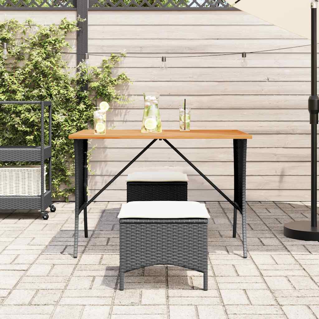 HKH Mesa de Jardim com Tampo em Acácia 105x75x72 Cm Vime Pe - Preto