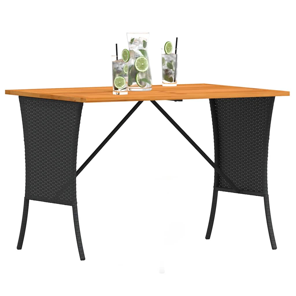 Mesa de jardín HKH con tapa de acacia de 105x75x72 cm mimbre PE - Negro