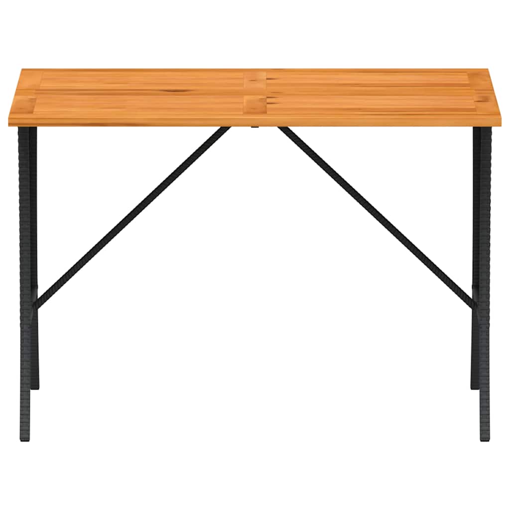 Mesa de jardín HKH con tapa de acacia de 105x75x72 cm mimbre PE - Negro
