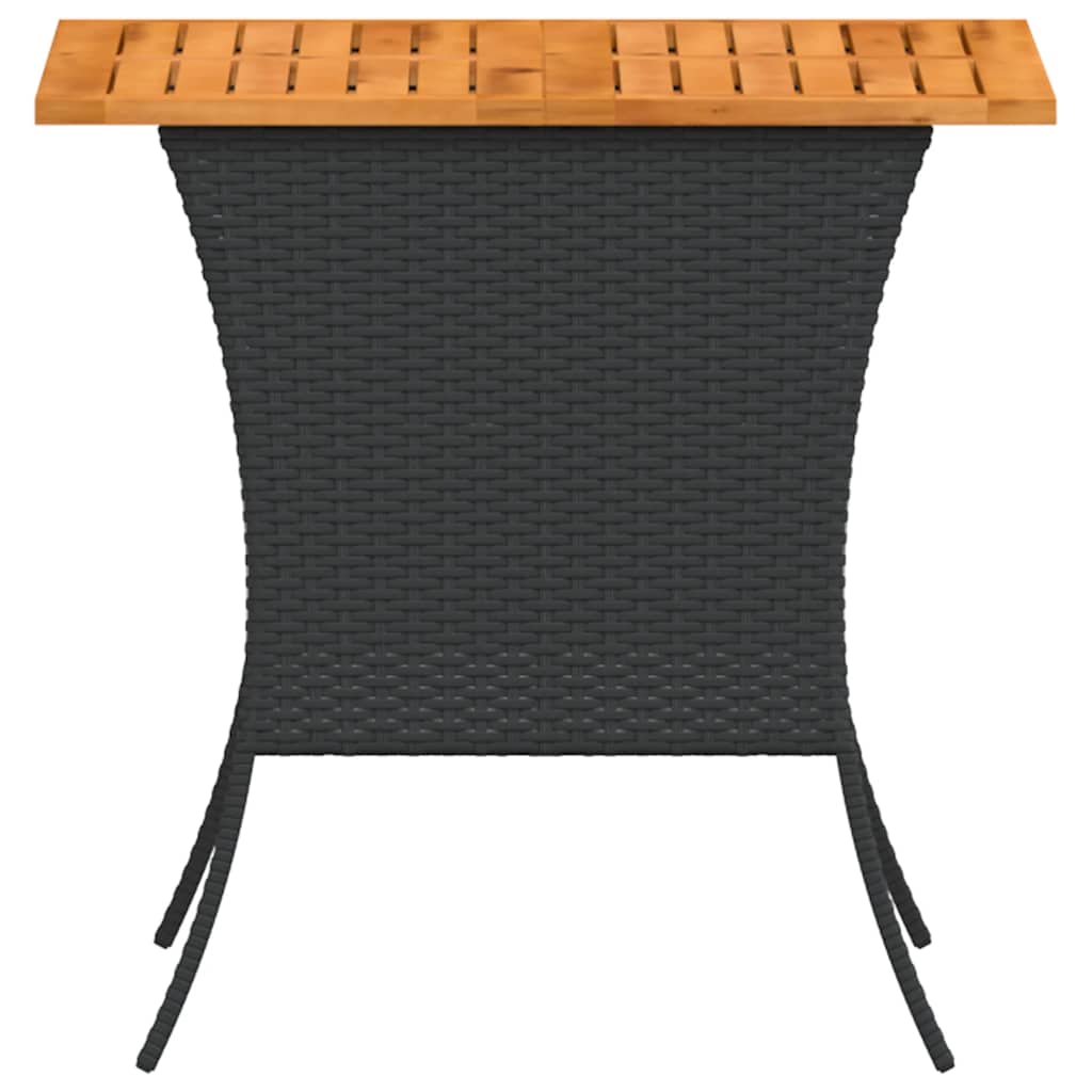 Mesa de jardín HKH con tapa de acacia de 105x75x72 cm mimbre PE - Negro