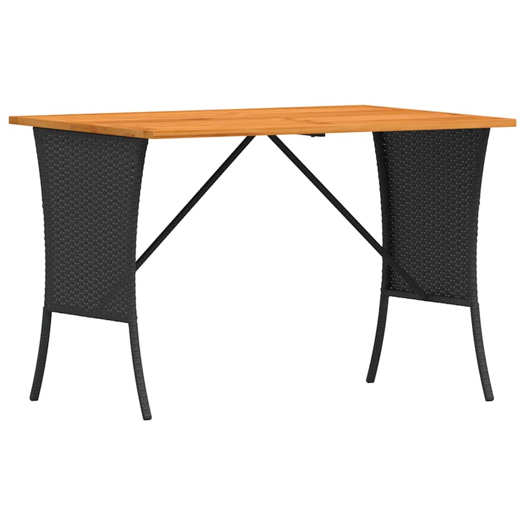 Mesa de jardín HKH con tapa de acacia de 105x75x72 cm mimbre PE - Negro
