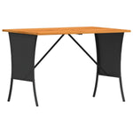 Mesa de jardín HKH con tapa de acacia de 105x75x72 cm mimbre PE - Negro