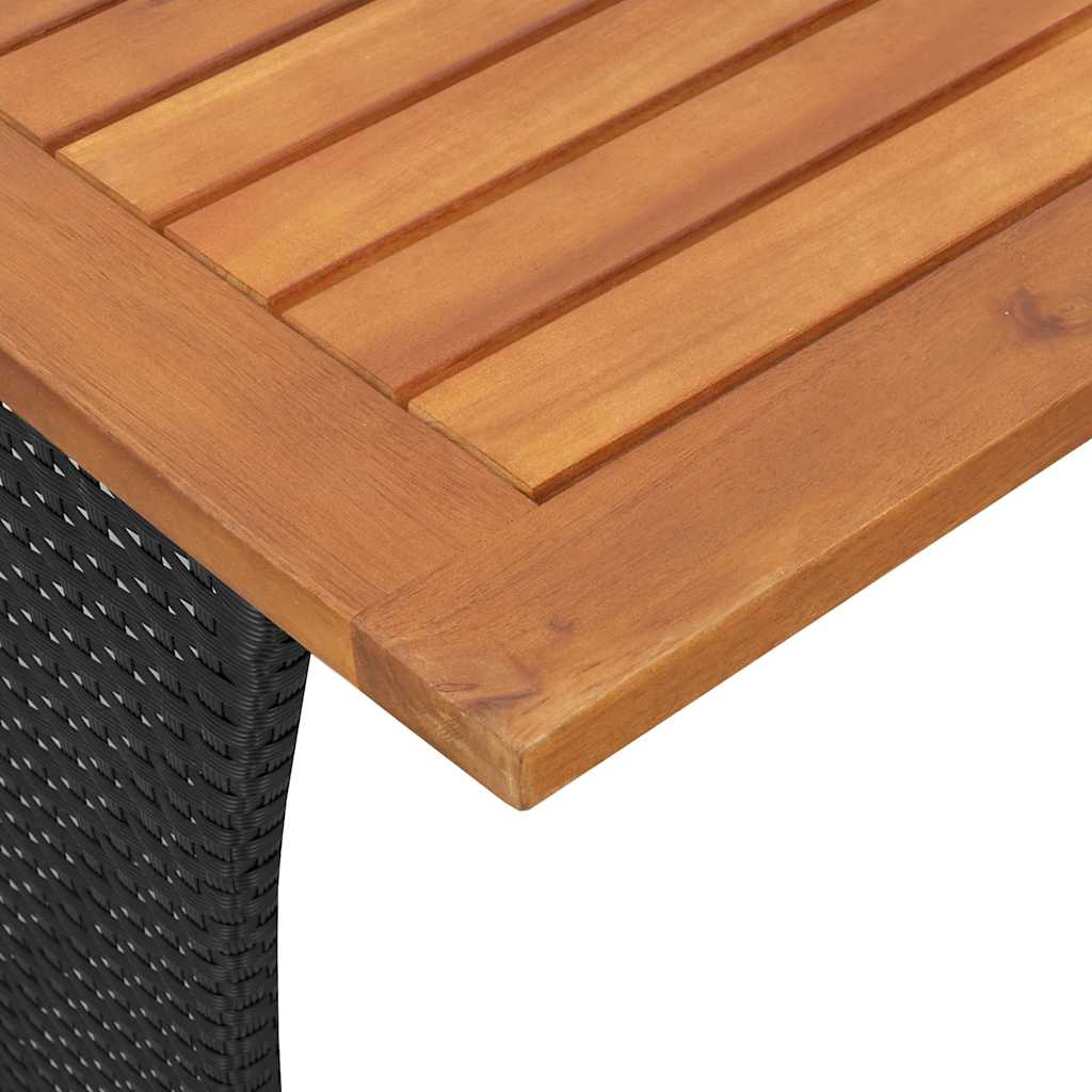 Mesa de jardín HKH con tapa de acacia de 105x75x72 cm mimbre PE - Negro
