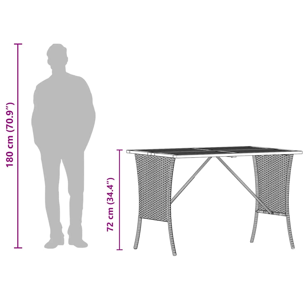 Mesa de jardín HKH con tapa de acacia de 105x75x72 cm mimbre PE - Negro