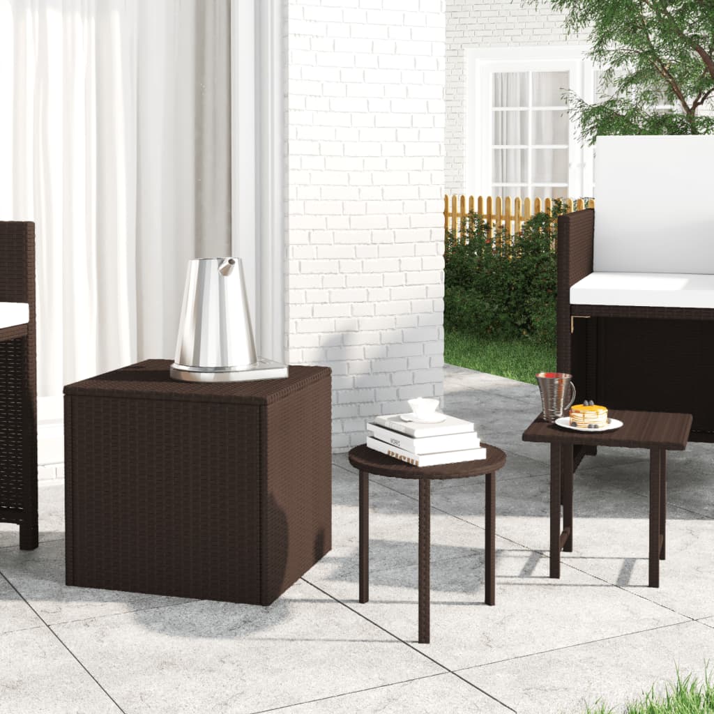 HKH Mesas de Apoio para Jardim 3 Pcs Vime Pe Castanho - Marrom
