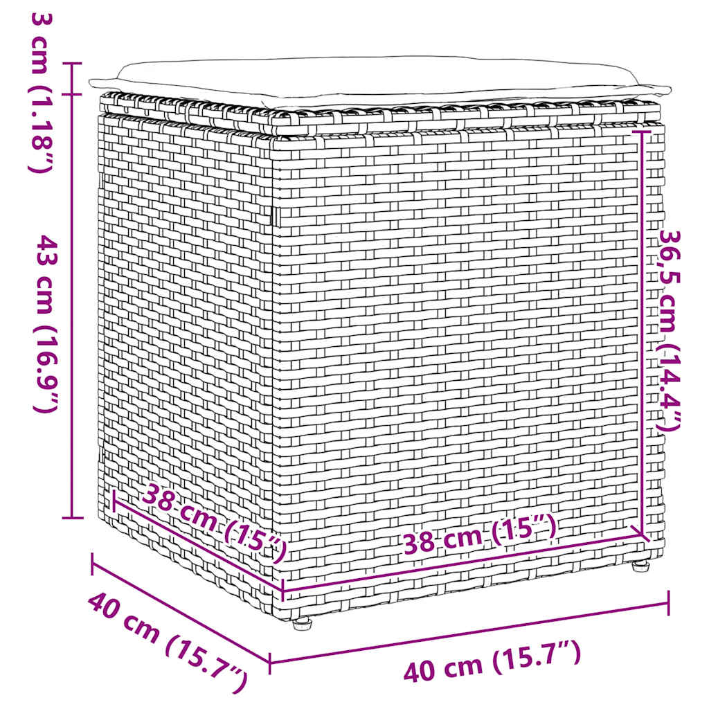 HKH Bancos de Jardim com Almofadas 2 Unid 40x40x43 Cm Vime Pe - Preto