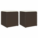 HKH Bancos de jardín con cojines 2 Uds 40x40x43 Cm Ratán Pie Marrón - Marrón
