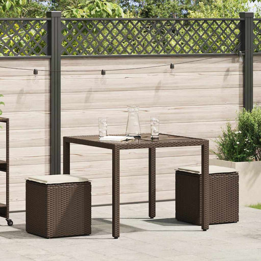 HKH Bancos Jardim com Almofadas 2 Unid 40x40x43 Cm Vime Pe Castanho - Marrom