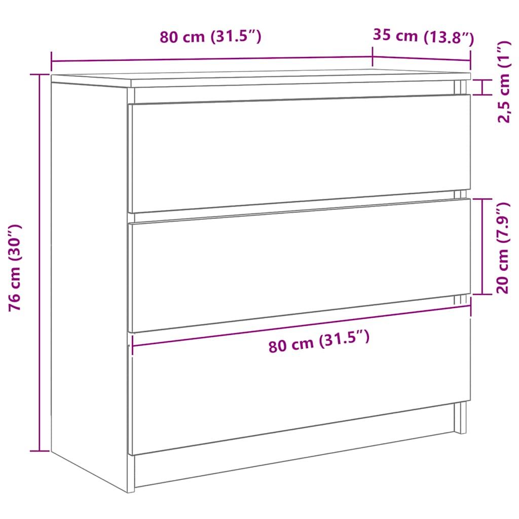 HKH Aparador em derivados de Madeira 80 X 35 X 76 Cm - Branco
