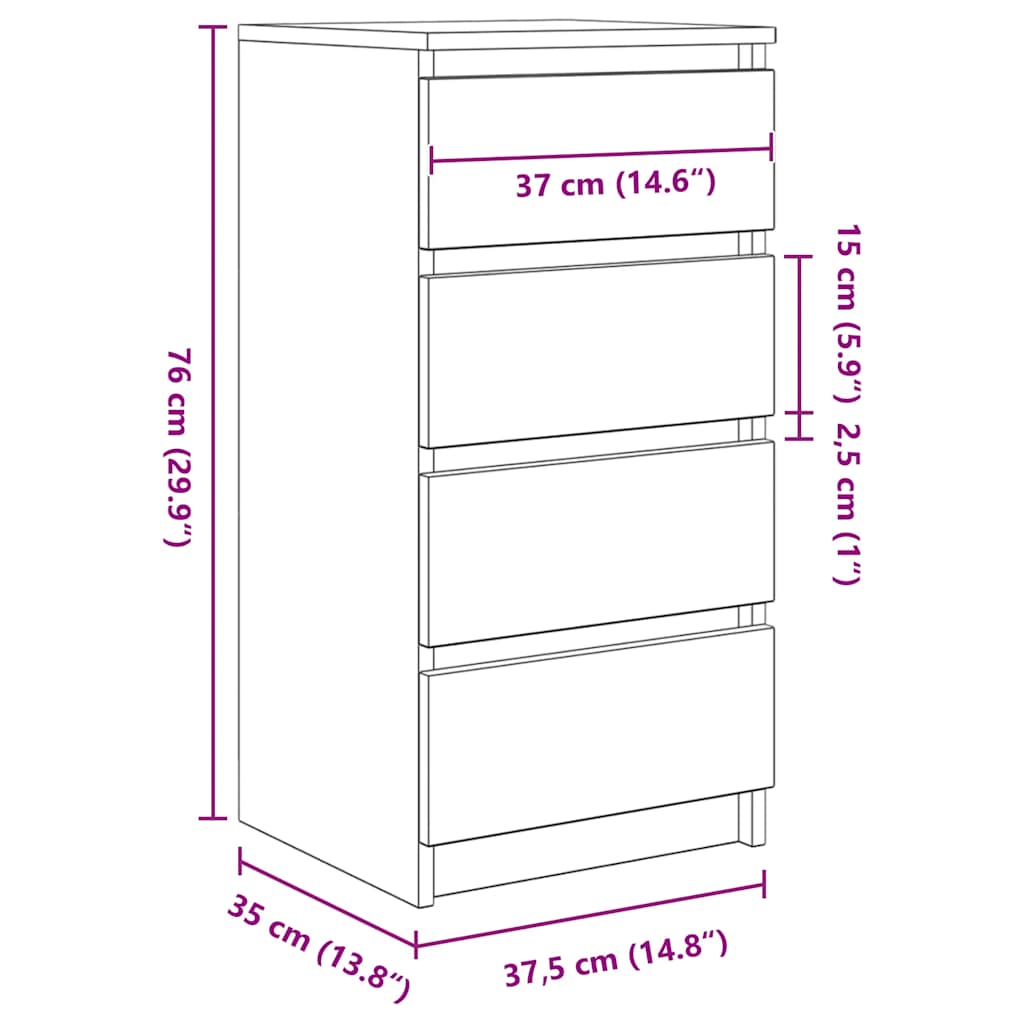 HKH Aparador em derivados de Madeira 37,5 X 35 X 76 Cm - Branco