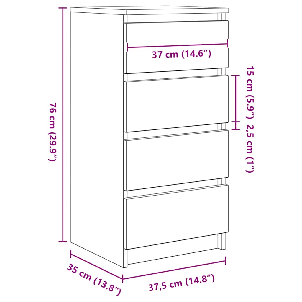 HKH Aparador em derivados de Madeira 37,5 X 35 X 76 Cm - Cinzento Sonoma